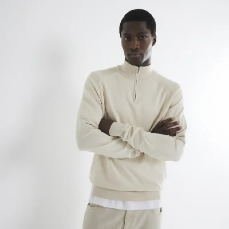 Ecru Slim Fit Viscose Half Zip Jumper sold by River Island
