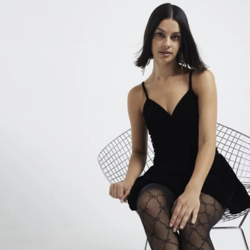 Black Velvet Bubble Hem Cami Mini Dress sold by River Island