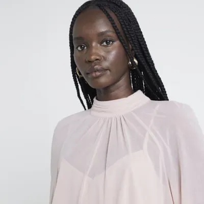 Pink Chiffon Mesh frill Blouse sold by River Island