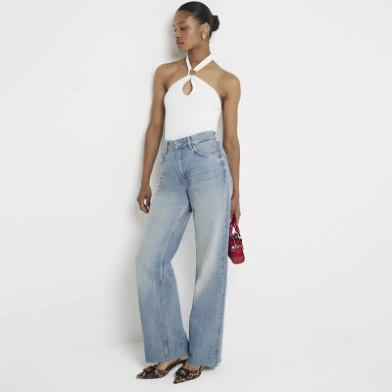 Blue Rigid Wide fit jeans made by River Island