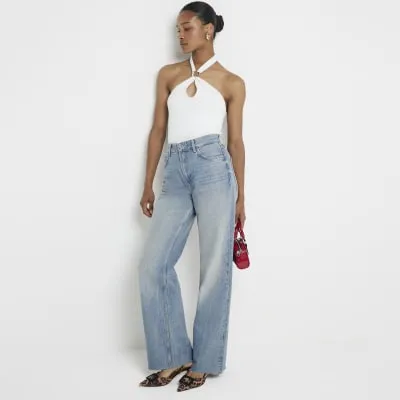 Blue Rigid Wide fit jeans sold by River Island