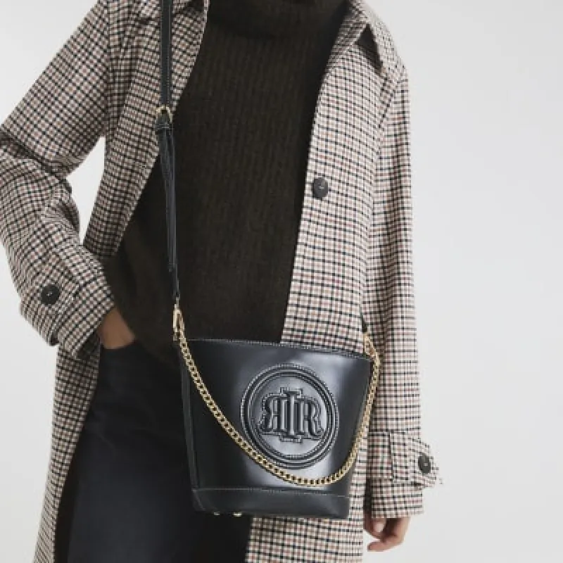Black Faux Leather Chain Cross Body Bag sold by River Island