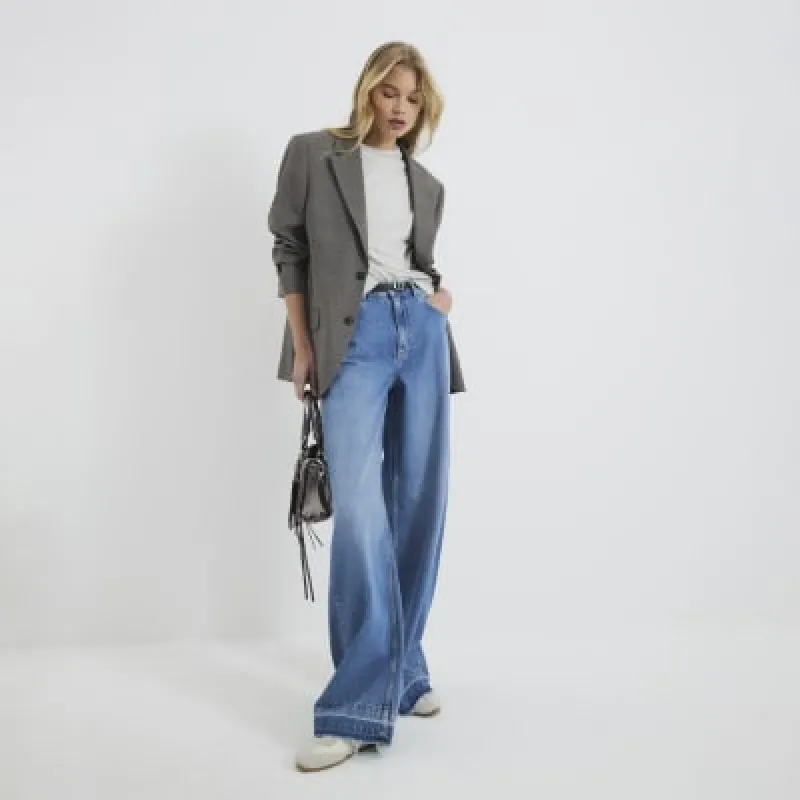 Blue Denim Baggy Wide Leg Jeans sold by River Island