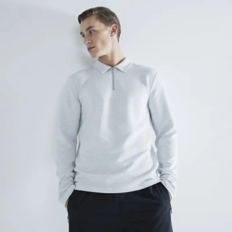 Grey Slim Fit Long Sleeve Smart Polo Shirt sold by River Island