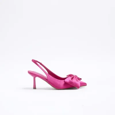 Pink Satin Sling Back Bow Court Shoes sold by River Island