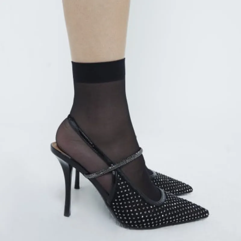 Black Diamante Sling Back Heeled Court Shoes sold by River Island