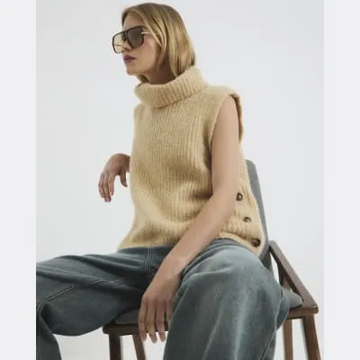 Beige Polo Neck Knitted Tank Top sold by River Island