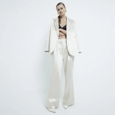 Cream Bonded Satin Wide Leg Trouser sold by River Island