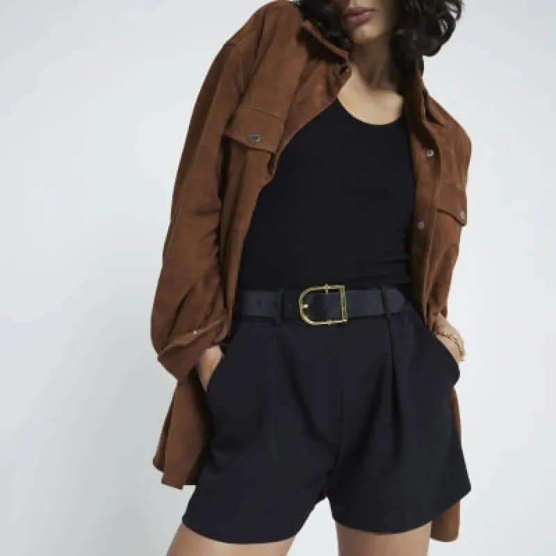 Black Belted Structured Shorts sold by River Island