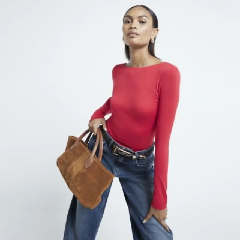 Red Open Back Long Sleeve Top sold by River Island
