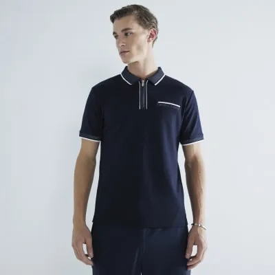 Navy Slim Fit Polo Shirt sold by River Island