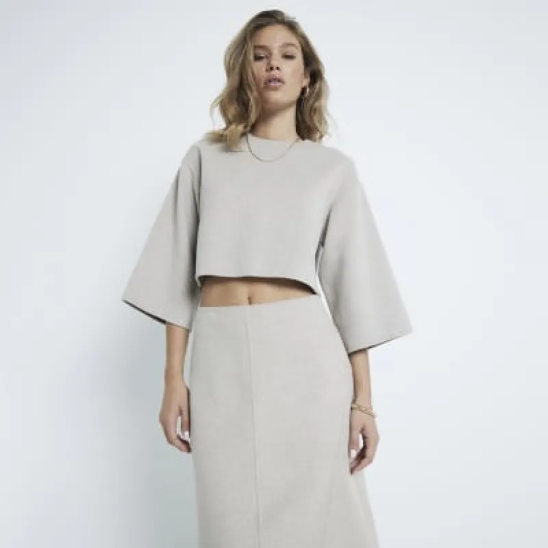 Beige Premium Wool blend crop top sold by River Island