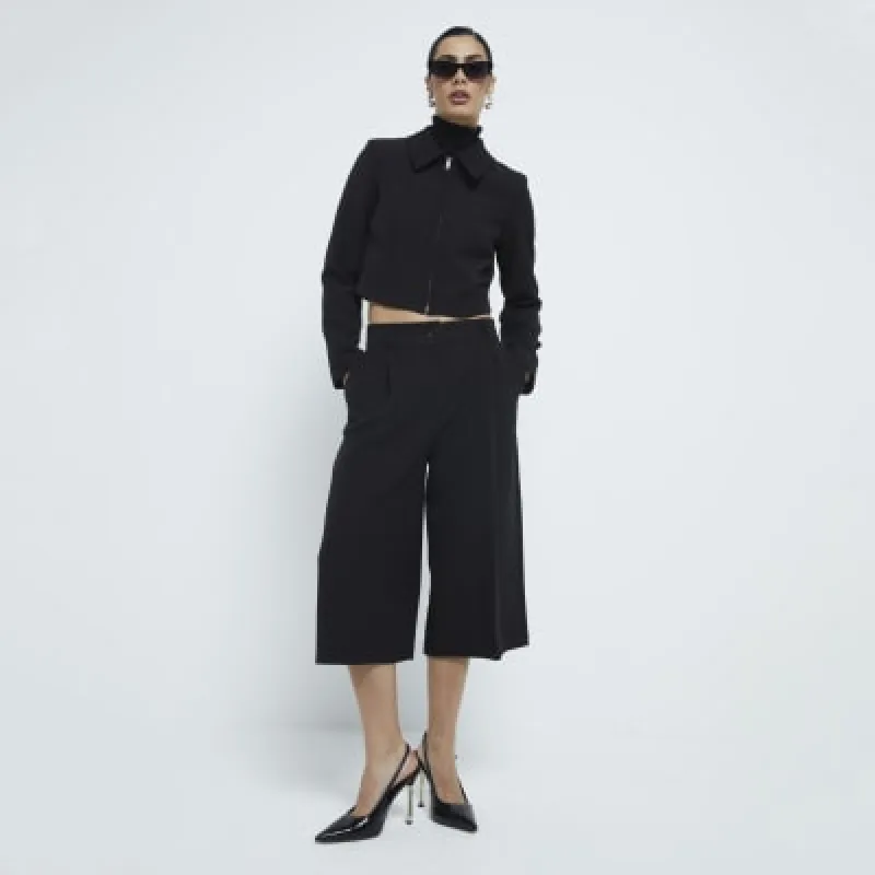 Black Boxy Fit Zip Through Jacket sold by River Island