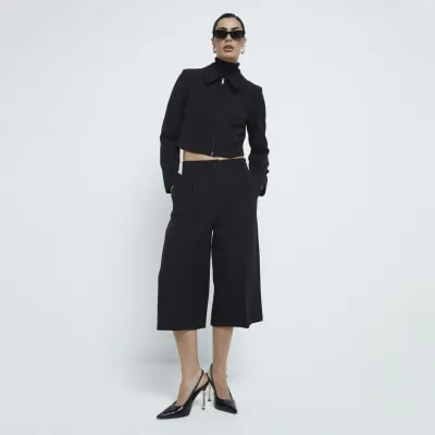 Black Boxy Fit Zip Through Jacket sold by River Island