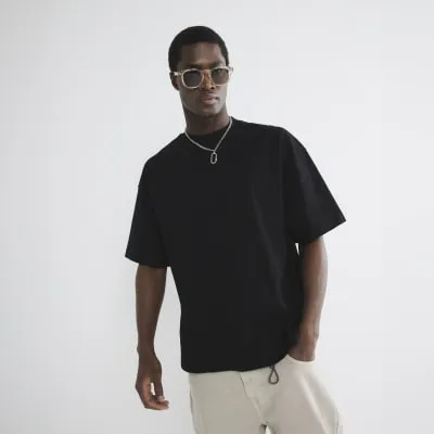 Black Oversized Fit Short Sleeve T-Shirt sold by River Island