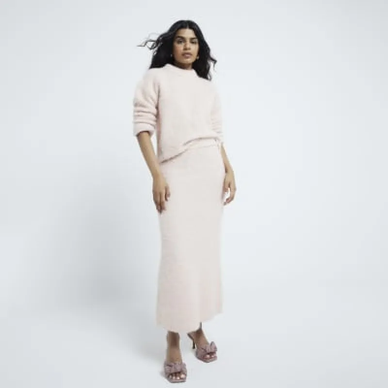 Petite Pink Furry Maxi Skirt sold by River Island