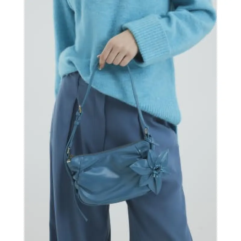 Blue Faux Leather Flower Shoulder Bag sold by River Island