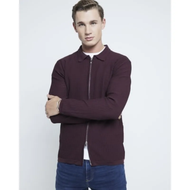 Red Knitted Long Sleeve Shirt sold by River Island