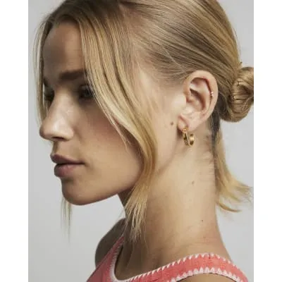 Gold Stainless Steel Hoop Earrings sold by River Island