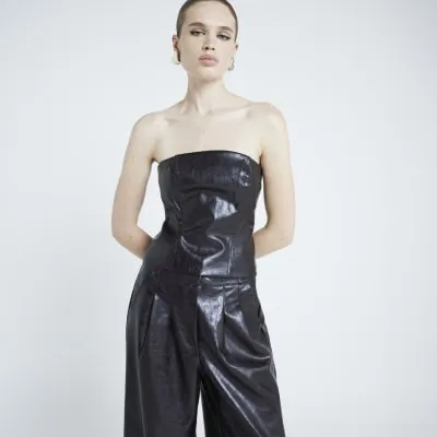 Brown faux leather Bandeau Top sold by River Island