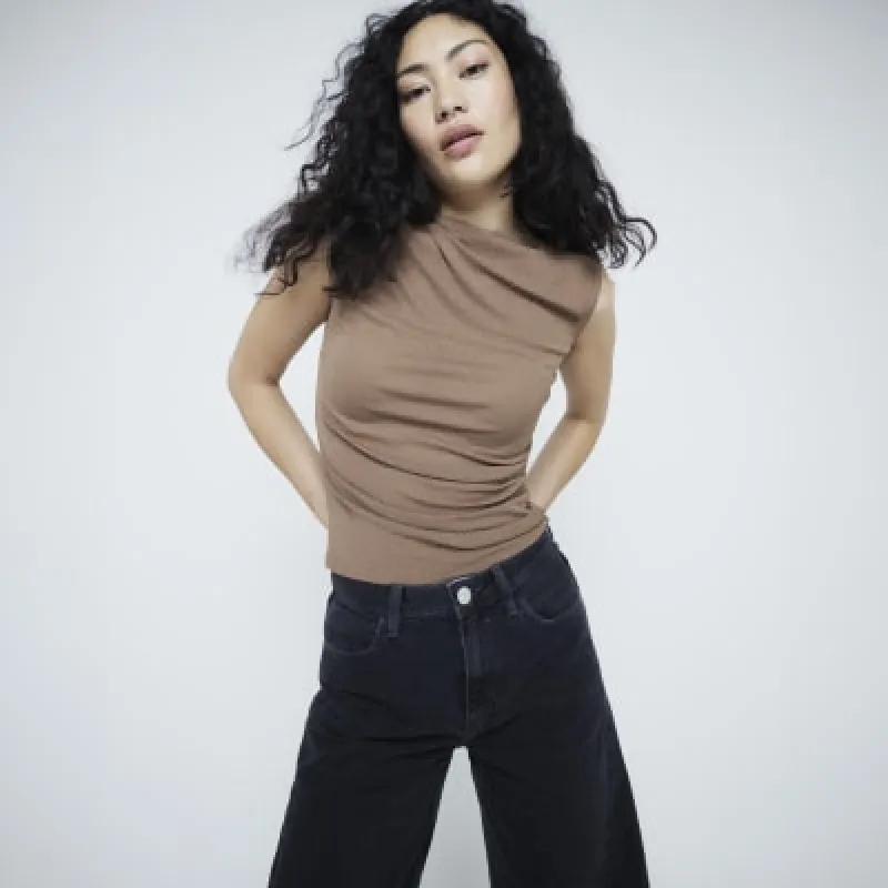 Brown Drape Ruched Tank Top sold by River Island