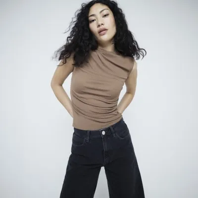 Brown Drape Ruched Tank Top sold by River Island