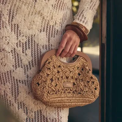 Beige Raffia Flower Clutch Bag sold by River Island