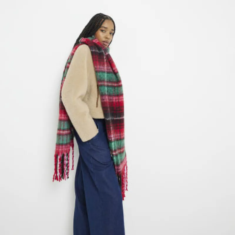 Red Check Fringed Scarf sold by River Island