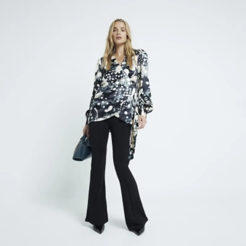 Black Long Sleeve Printed Wrap Blouse sold by River Island
