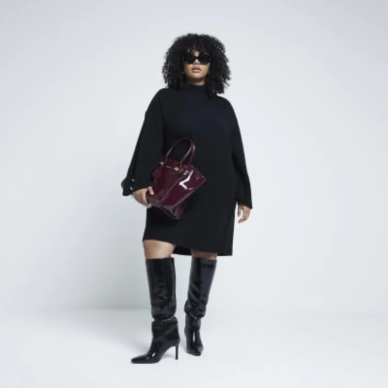 Plus Black High Neck Jumper Dress made by River Island