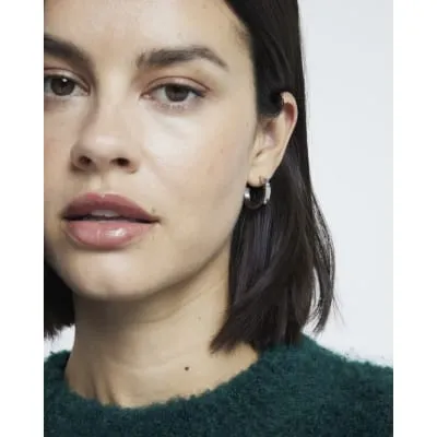 Silver Stainless Steel Hoop Earrings sold by River Island