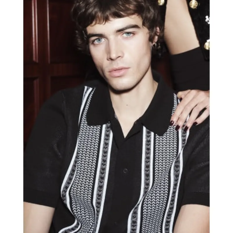 Black Short Sleeve Border Shirt made by River Island