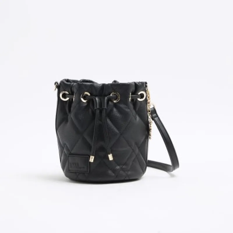 Black Quilted Bucket Bag sold by River Island