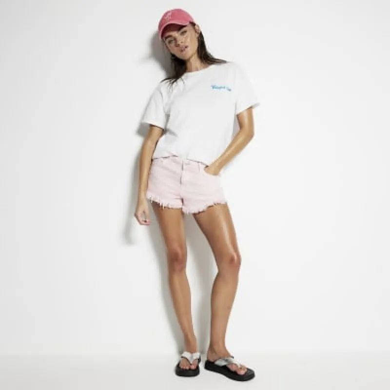 Pink Denim Frayed Hem Shorts sold by River Island