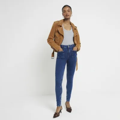 Blue High Rise Pocket Super Skinny Jeans sold by River Island
