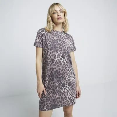 Brown leopard print t-shirt mini dress sold by River Island