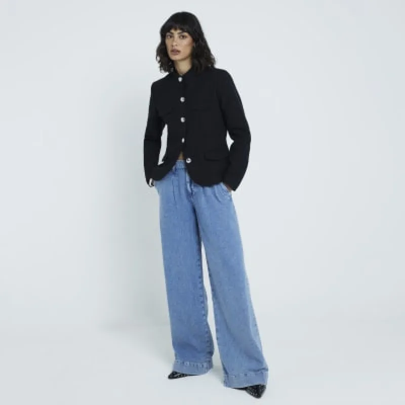 Blue mid rise wide leg tailored jeans made by River Island