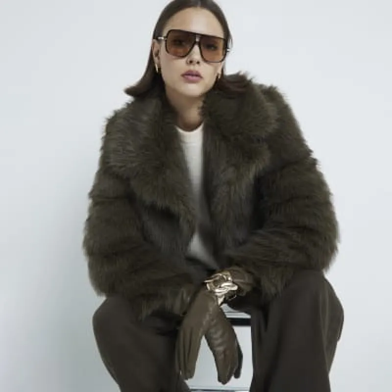Green Plush Faux Fur Jacket sold by River Island