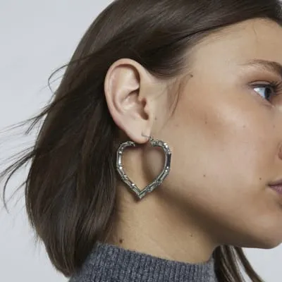 Silver Heart Bamboo Hoop Earrings sold by River Island