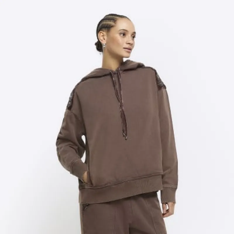 Brown velvet shoulder hoodie sold by River Island