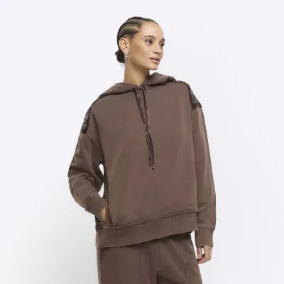 Brown velvet shoulder hoodie sold by River Island