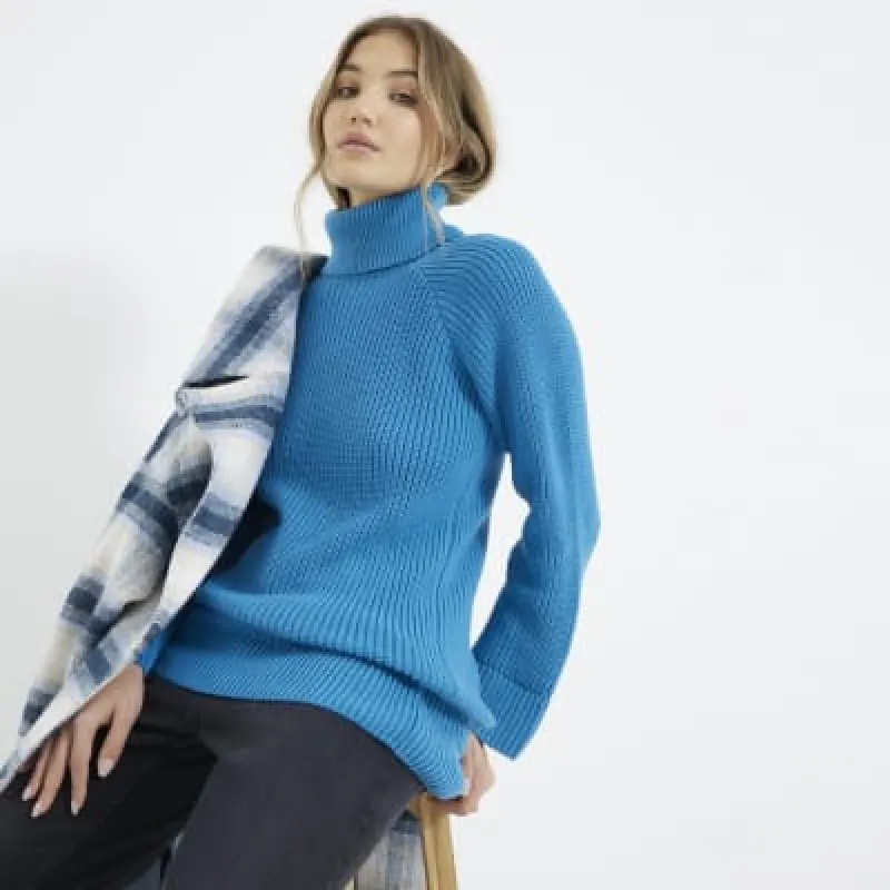 Blue Roll Neck Tunic Jumper sold by River Island