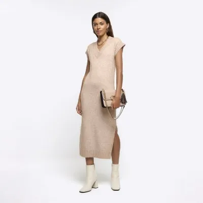 Beige split hem jumper midi dress sold by River Island