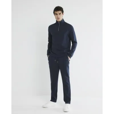 Navy Slim Fit Funnel Polo Sweatshirt sold by River Island