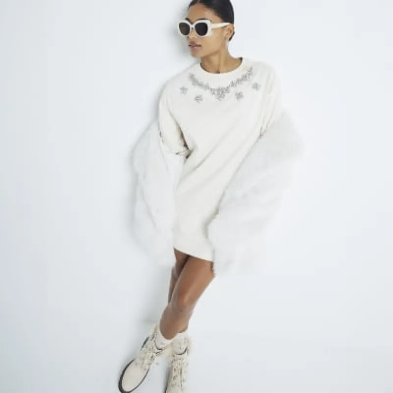 Cream Necklace Trim Sweatshirt Dress sold by River Island