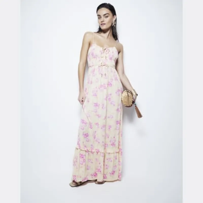 Yellow Light Ditsy Tiered Maxi Dress sold by River Island