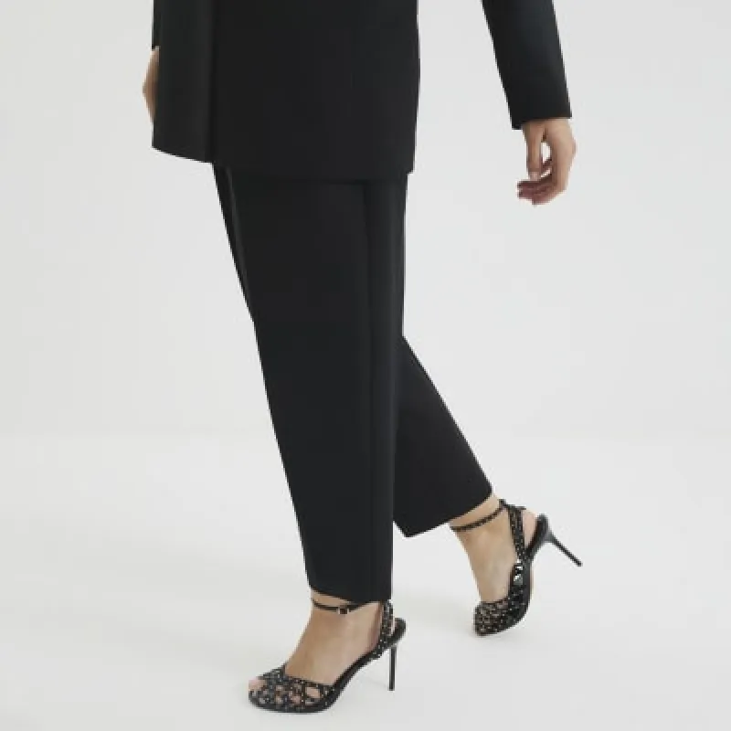 Black Faux Leather Stud Heeled Sandals sold by River Island