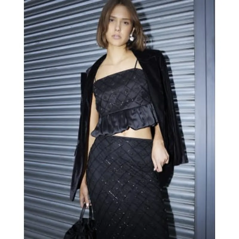 Black Beaded Bubble Hem Cami Top sold by River Island