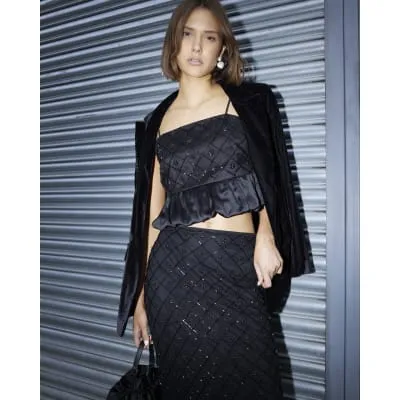 Black Beaded Bubble Hem Cami Top sold by River Island