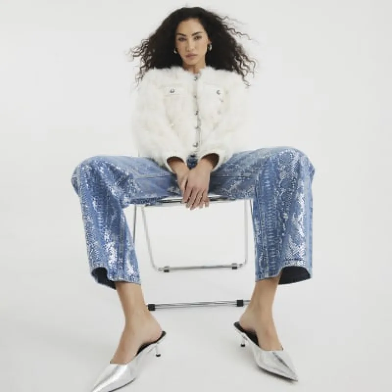Blue Denim Relaxed Straight Snake Jeans sold by River Island